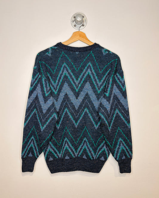 Vintage Green & Blue Patterned Knit Sweater