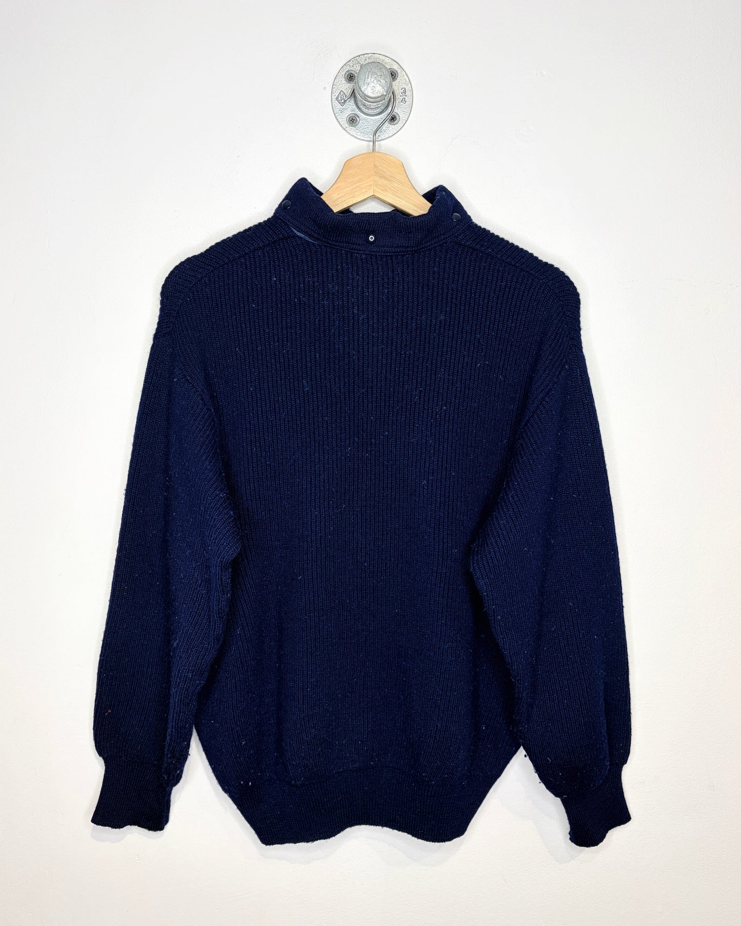 Vintage 80s Robe Di Kappa 100% Wool Navy Blue Collared Sweater