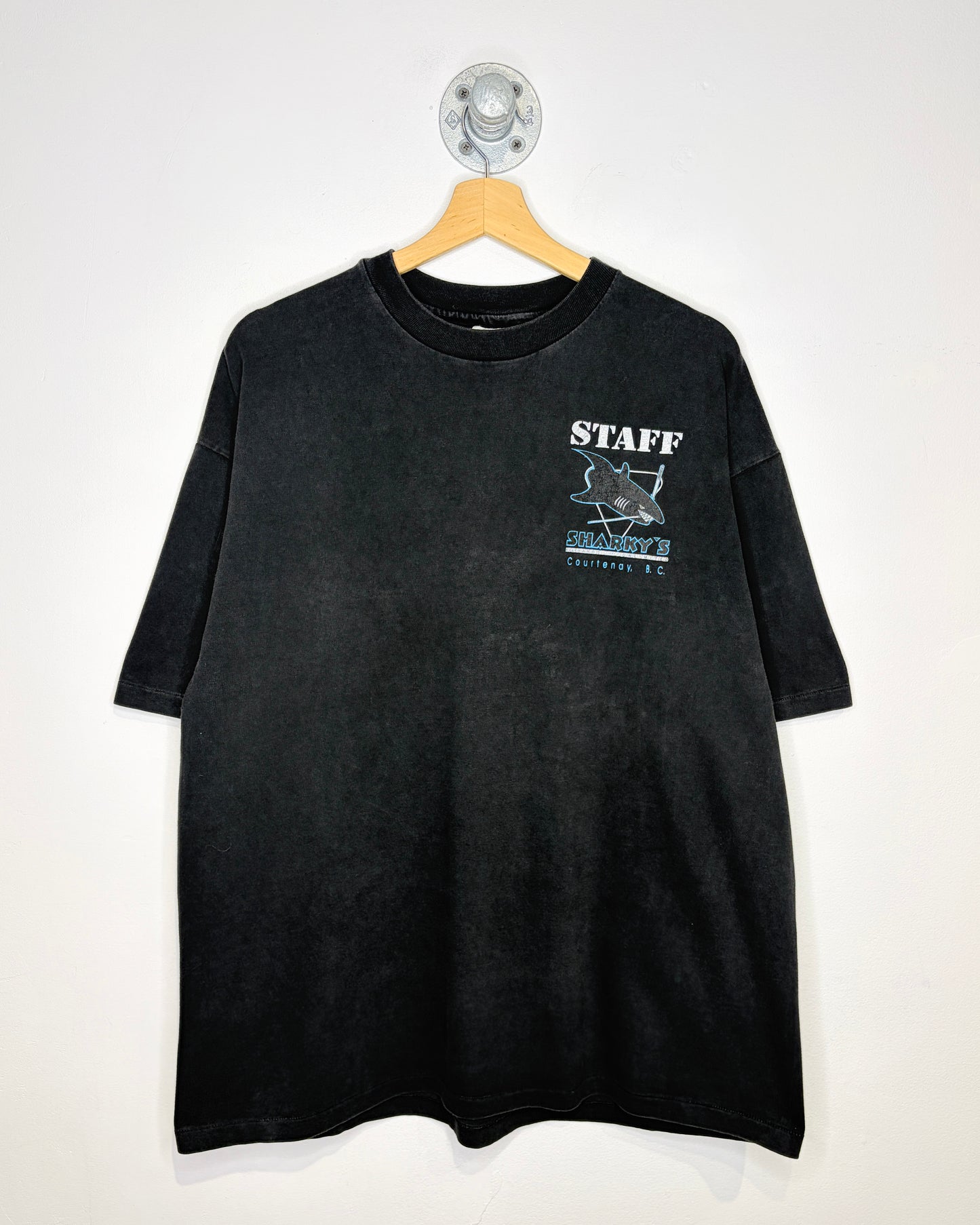 Vintage 90s Sharky’s Billiards Faded Black Tee Shirt