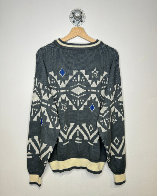 Vintage 90s Bronzini Abstract Grey Knit Sweater