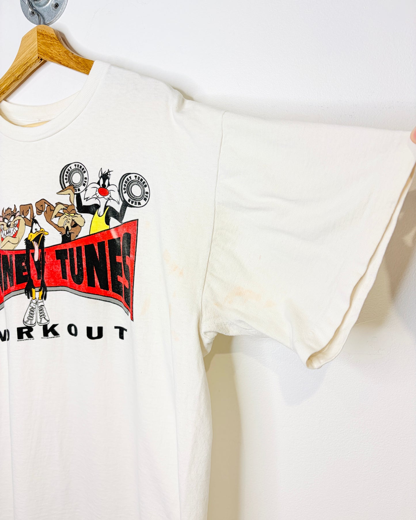 Vintage 1996 Looney Tunes Workout White Tee Shirt