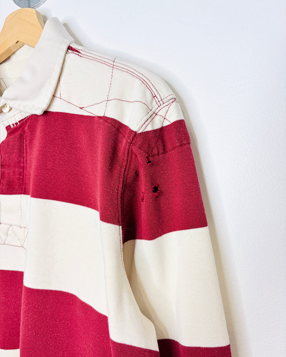 Vintage 2000s Eddie Bauer Burgundy And White Long Sleeve Rugby Shirt