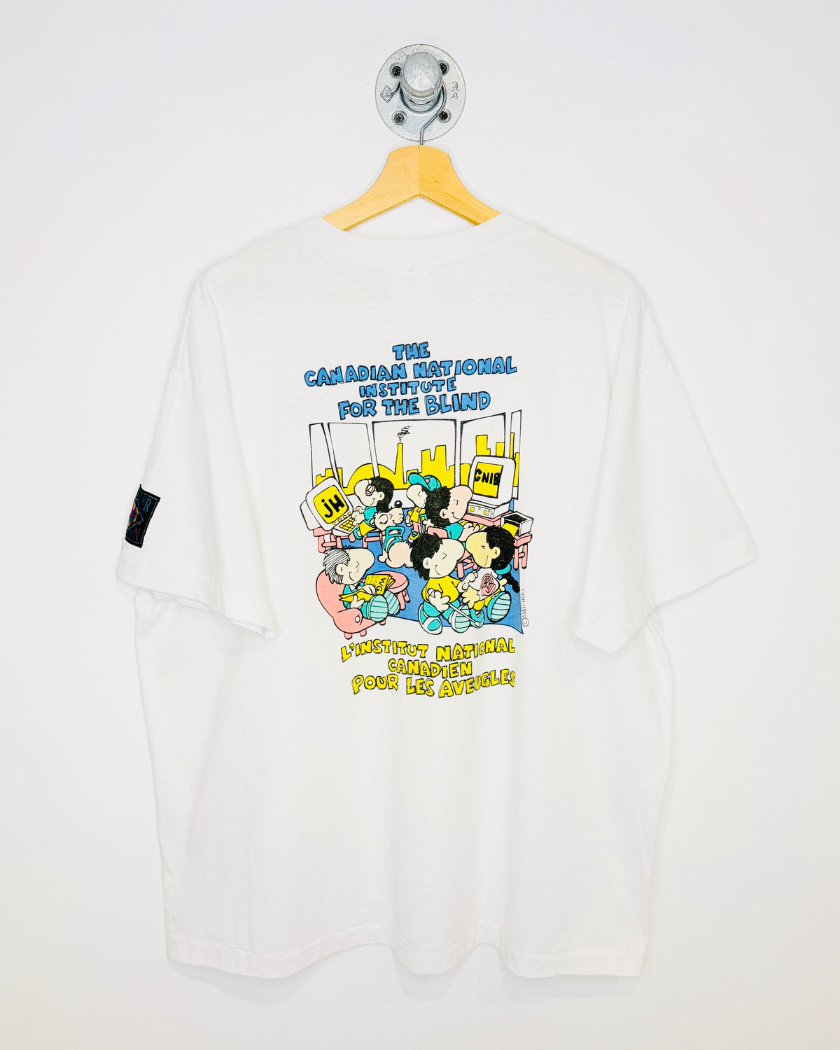 Vintage 1990s Institute For The Blind Graphic White Tee Shirt