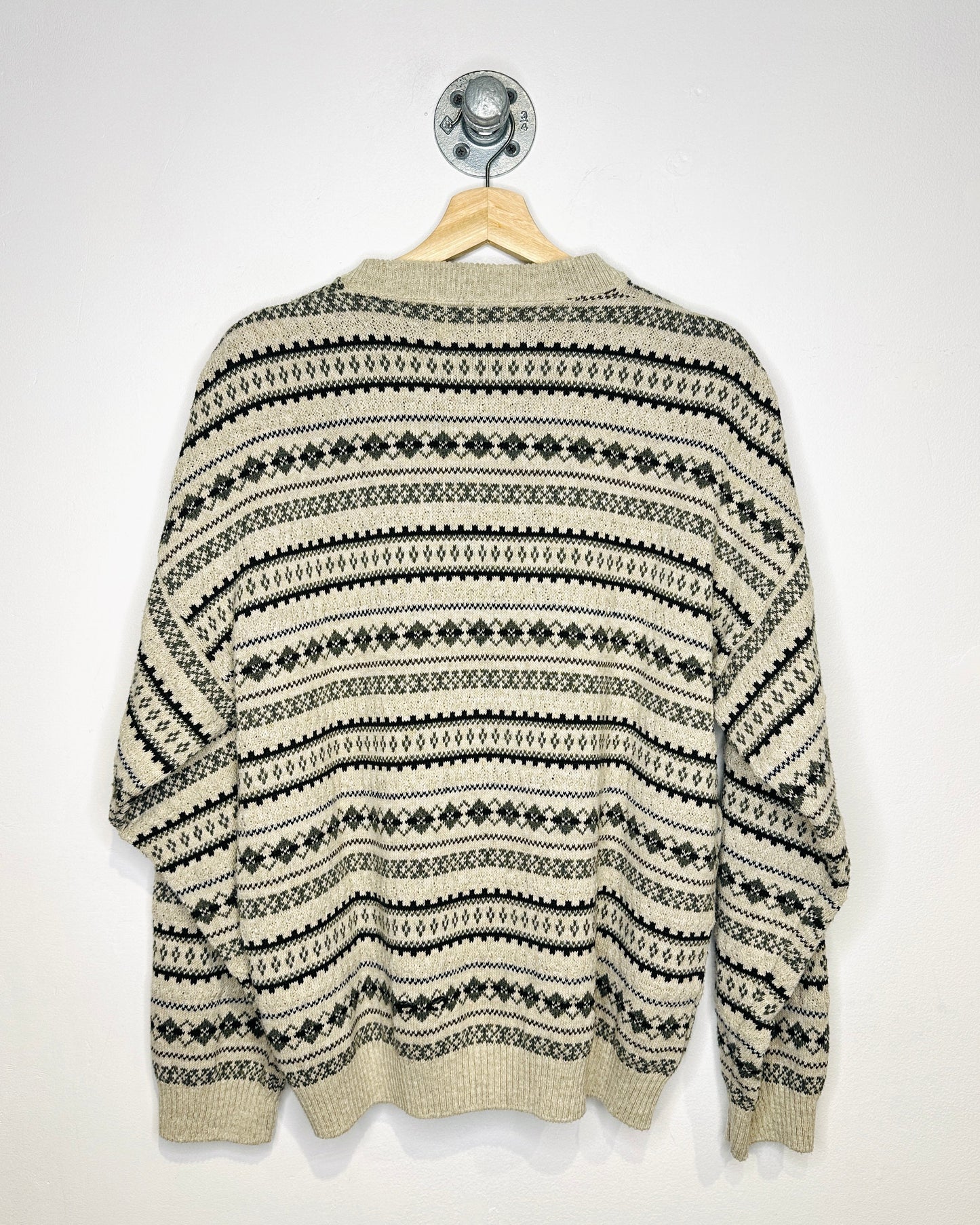 Vintage 1990s Eddie Bauer Two Button Beige Aztec Print Sweater