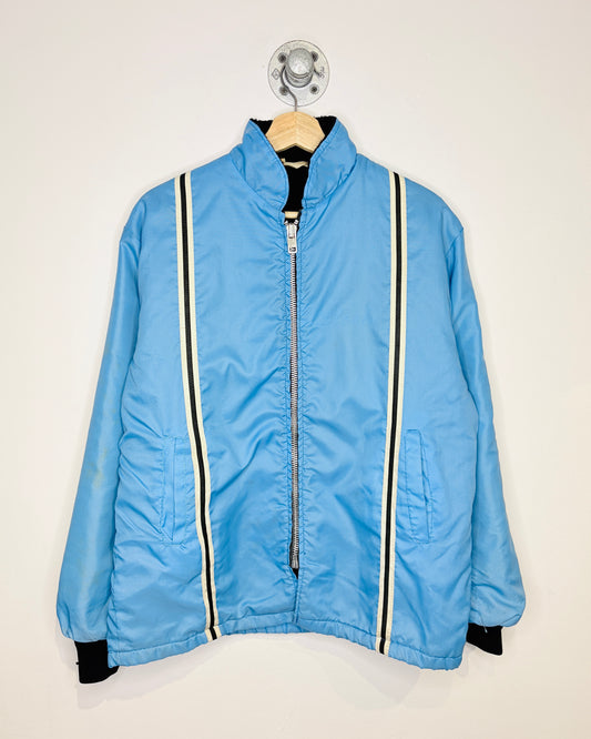 Vintage 70s Hotel Cafe Deshler Ohio Light Blue Fleece Lined Moto Jacket