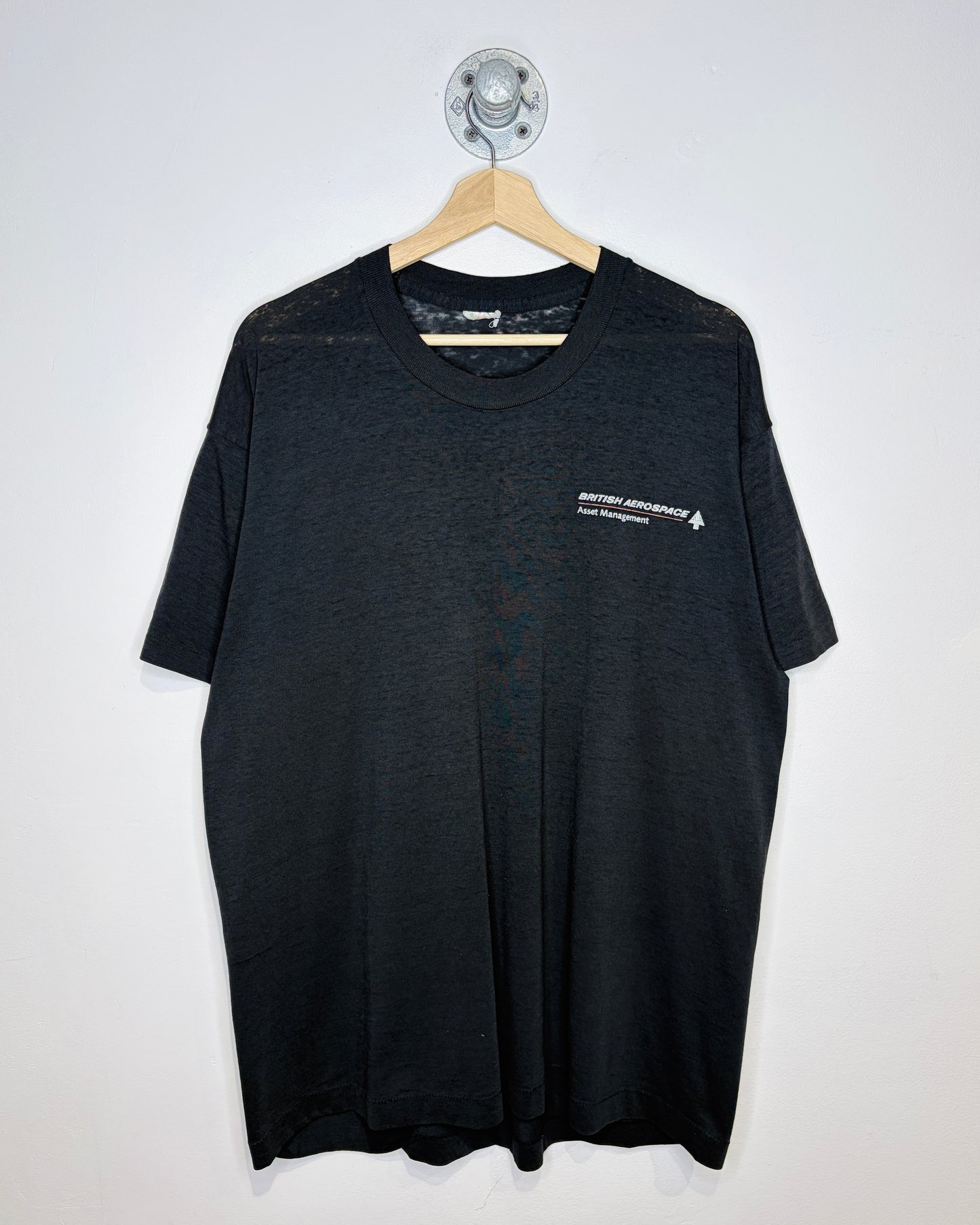 Vintage 90s British Aerospace Paper Thin Black Tee Shirt