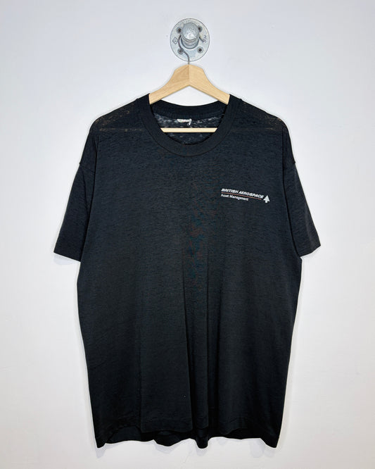 Vintage 90s British Aerospace Paper Thin Black Tee Shirt