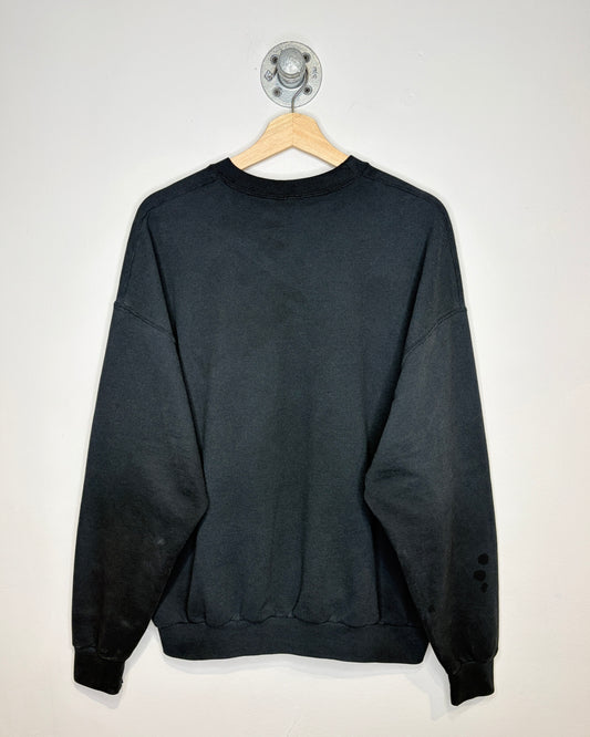 2000s Boxy Deer Print Black Crewneck Sweatshirt