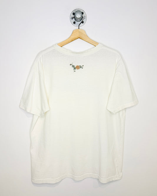 Vintage Northern Reflections Floral Print Distressed White Tee Shirt