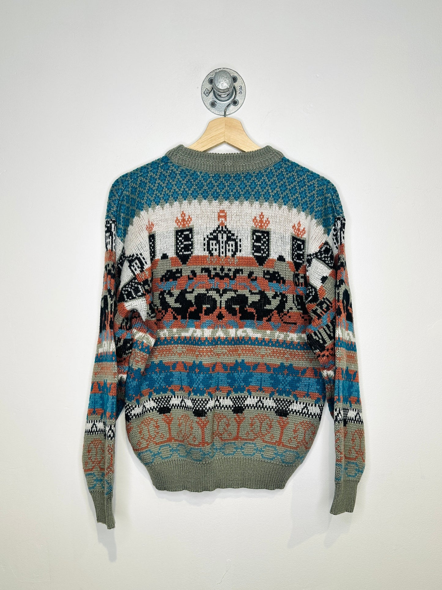 Vintage 2000s Saturdays Aztec Printed Orange And Turquoise Crewneck Sweater