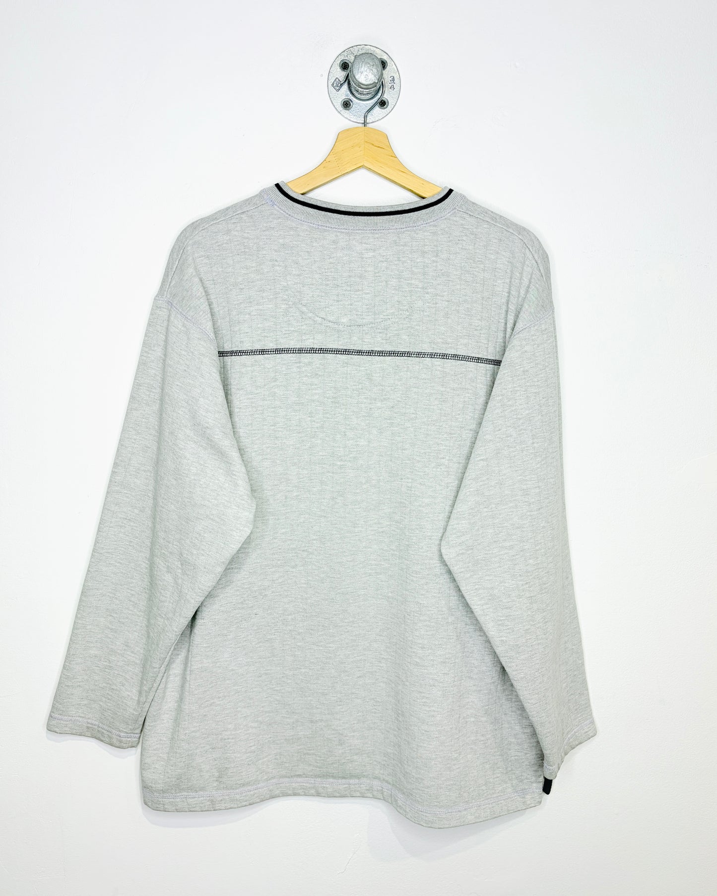 Vintage Y2K Mecca Athletics Grey Ribbed V-Neck Sweatshirt