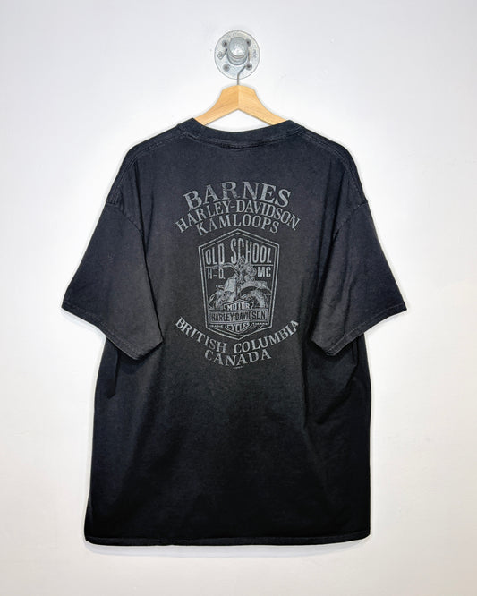 Harley Davidson Freedom Orange Motorcycle And Flames Black Tee Shirt