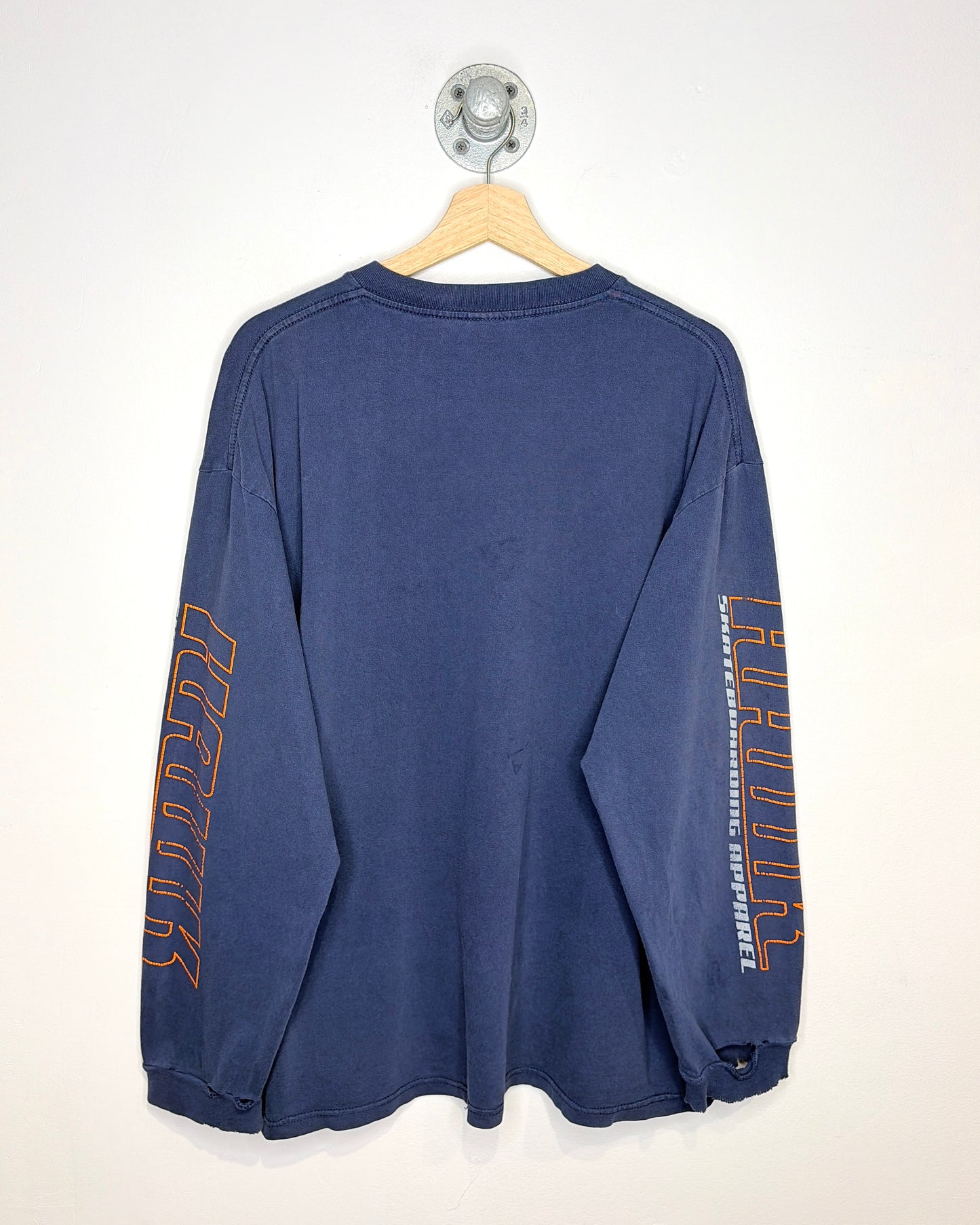 Vintage 90s Hawk Skateboarding Faded & Distressed Navy Longsleeve Shirt