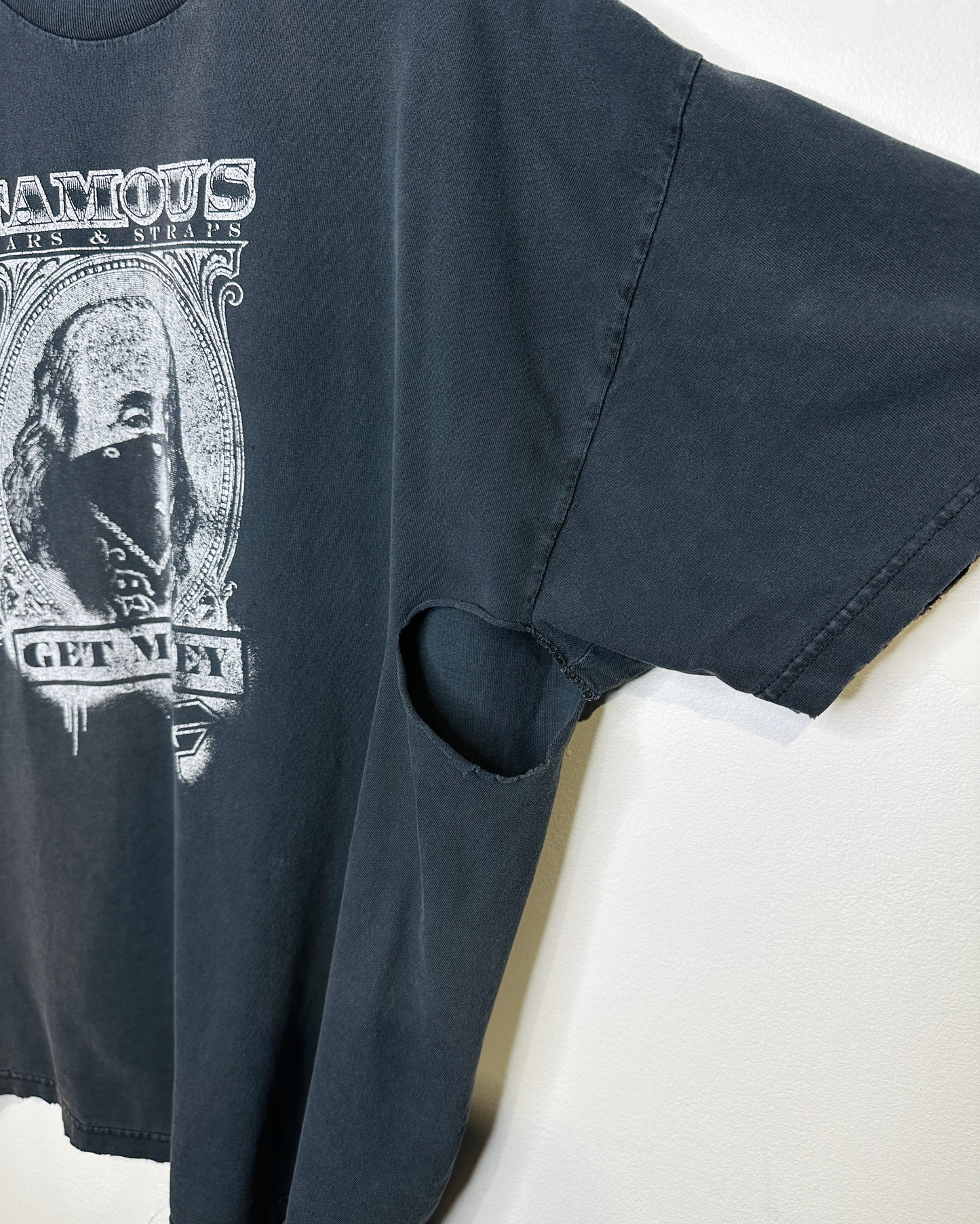 2000s Thrashed Famous Stars & Straps Faded Black Tee Shirt