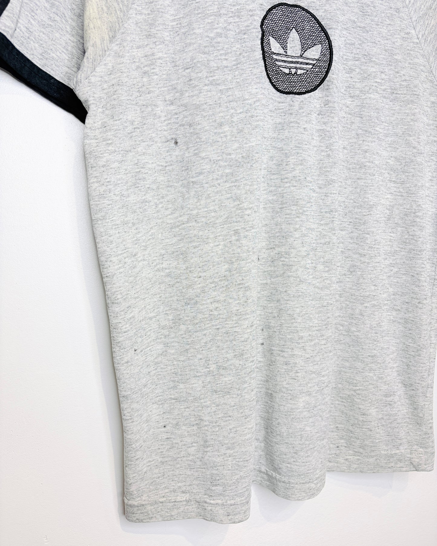 Vintage 80s Adidas TwoTone Grey & Black Ringer Tee Shirt