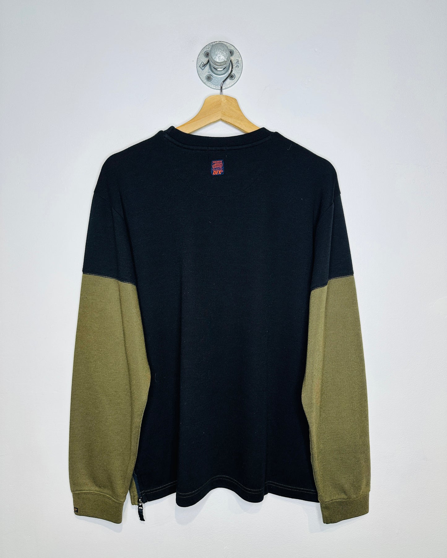 Vintage 2000s Dex Black And Olive Polyester And Cotton Long Sleeve Shirt