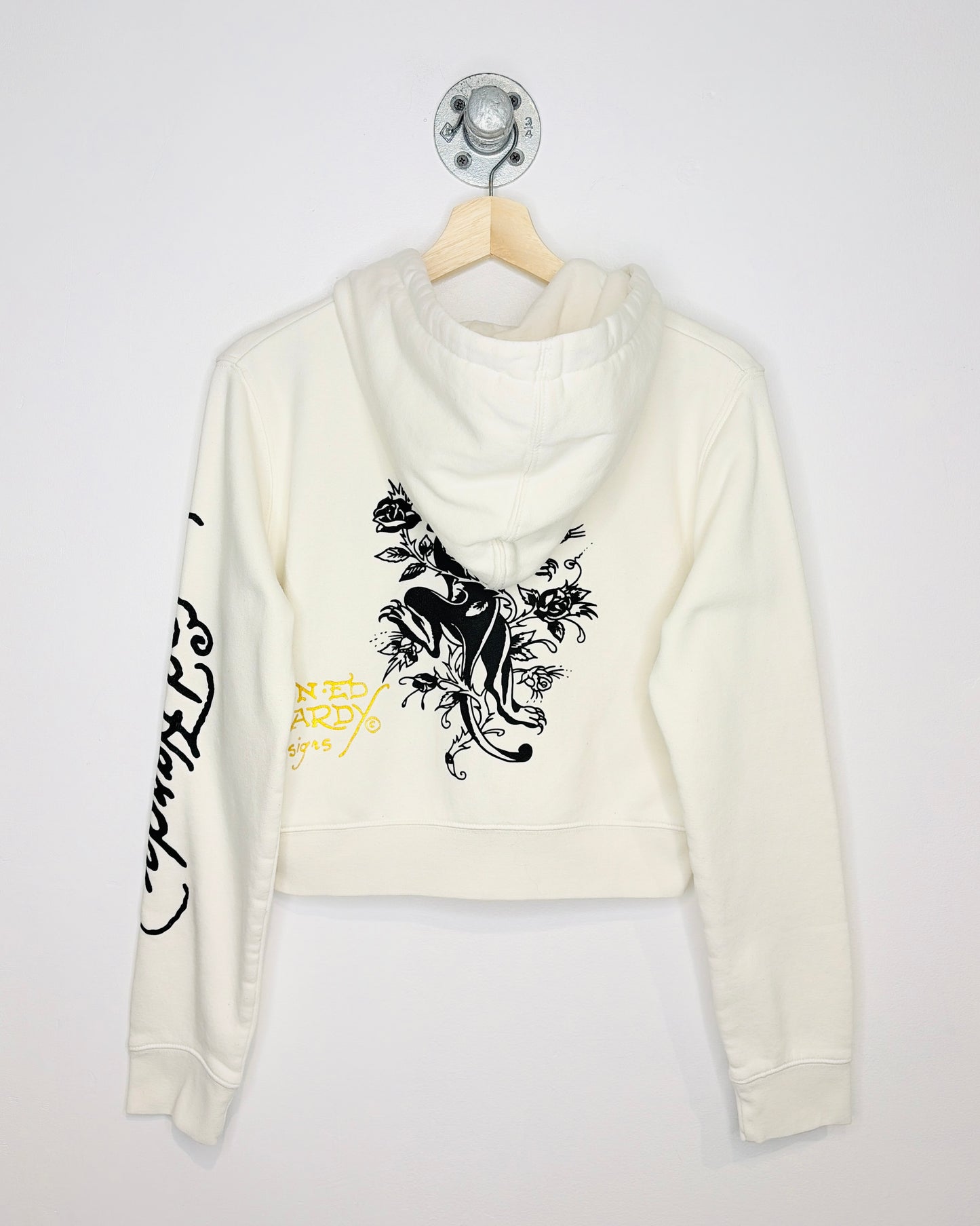 Y2K Ed Hardy White Cropped Zip Up Hoodie