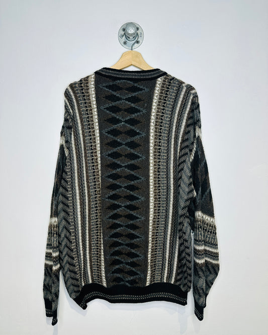 Vintage 1990s City Casuals Geometric Print Brown And Grey Acrylic Blend Sweater
