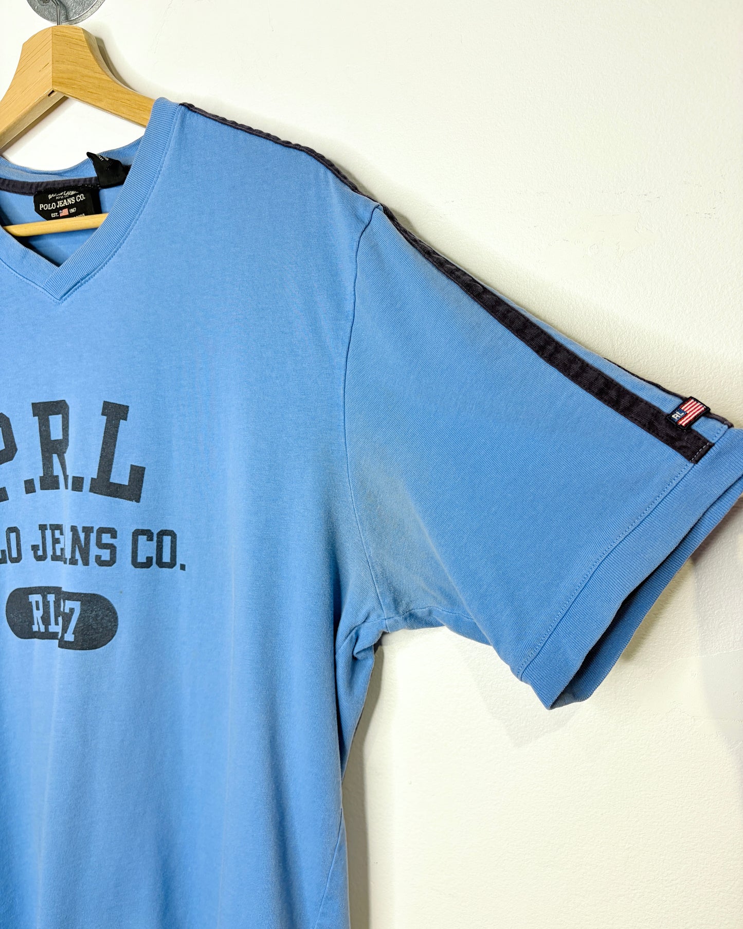 Vintage 2000s Ralph Lauren Polo Jeans Co. Blue V Neck Tee Shirt