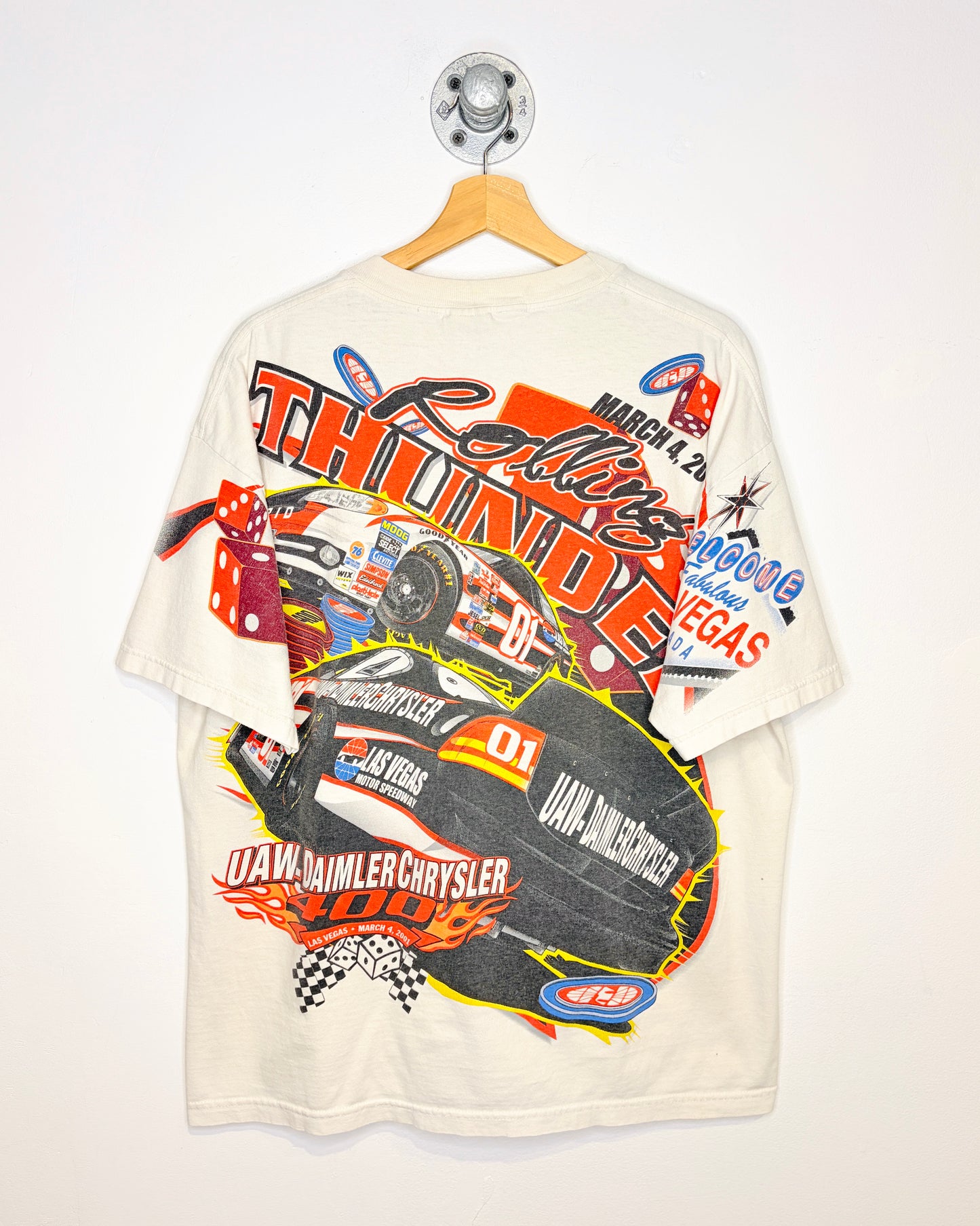Vintage 2001 Fast Rollers White AOP NASCAR Tee Shirt