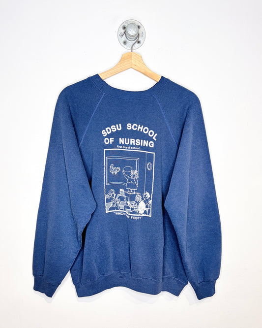 Vintage Late 1980s San Diego Nursing School Navy Crewneck Sweatshirt