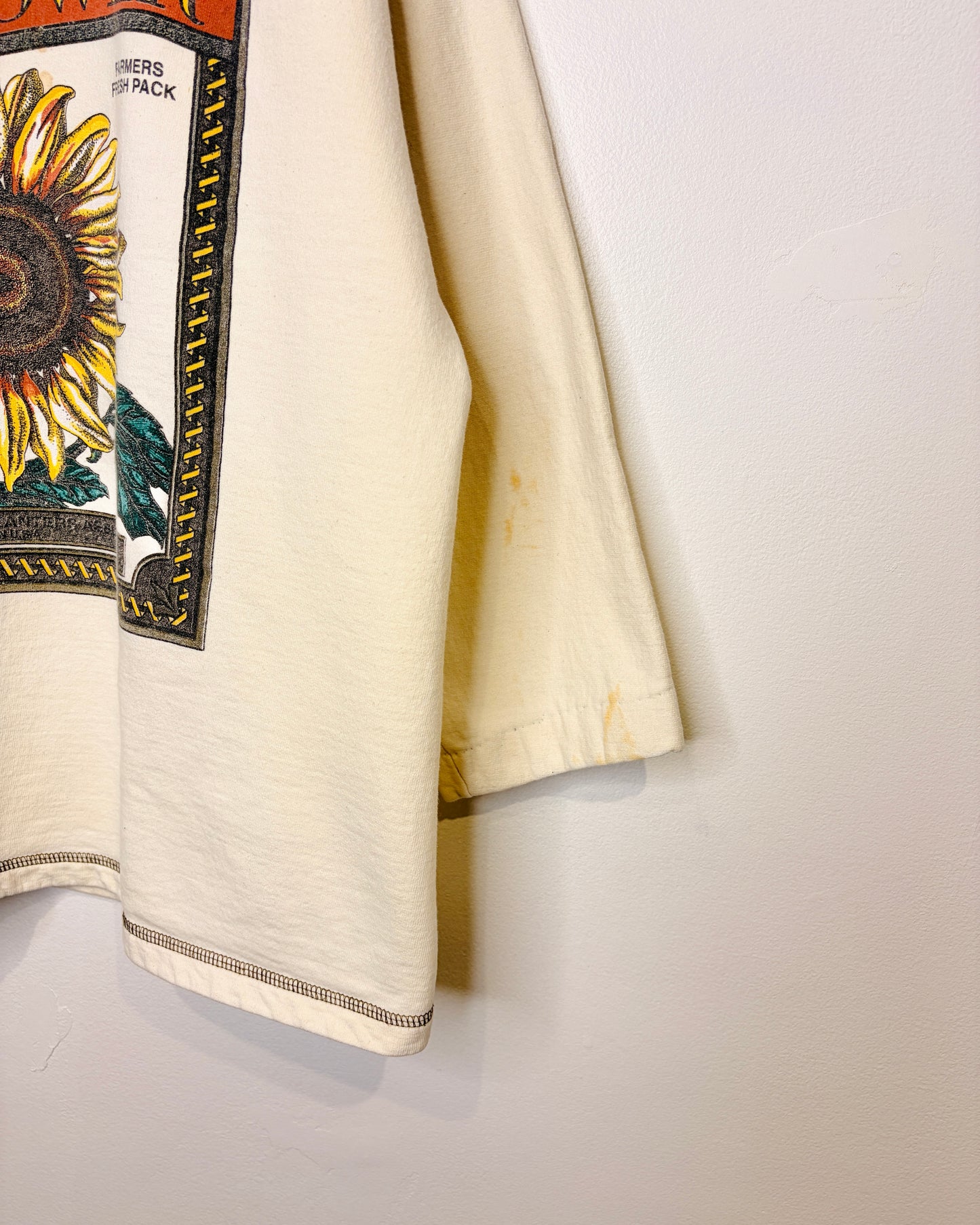 Vintage 90s “Bonjour” Sunflower Off White Crewneck Sweatshirt