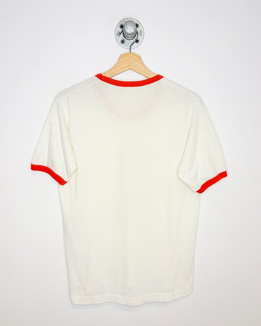 Vintage 1988 Calgary Olympics White & Red Ringer Tee Shirt
