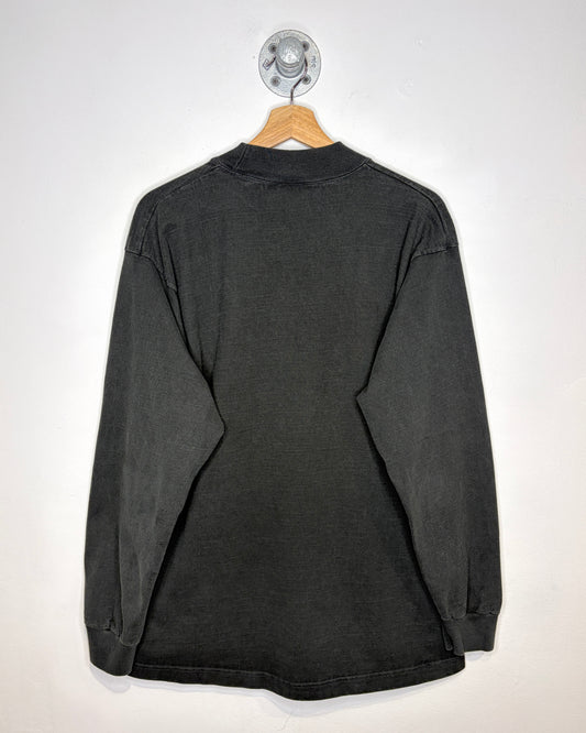 Vintage 90s Cotton Deluxe Blank Faded Black Mock Neck Longsleeve Shirt