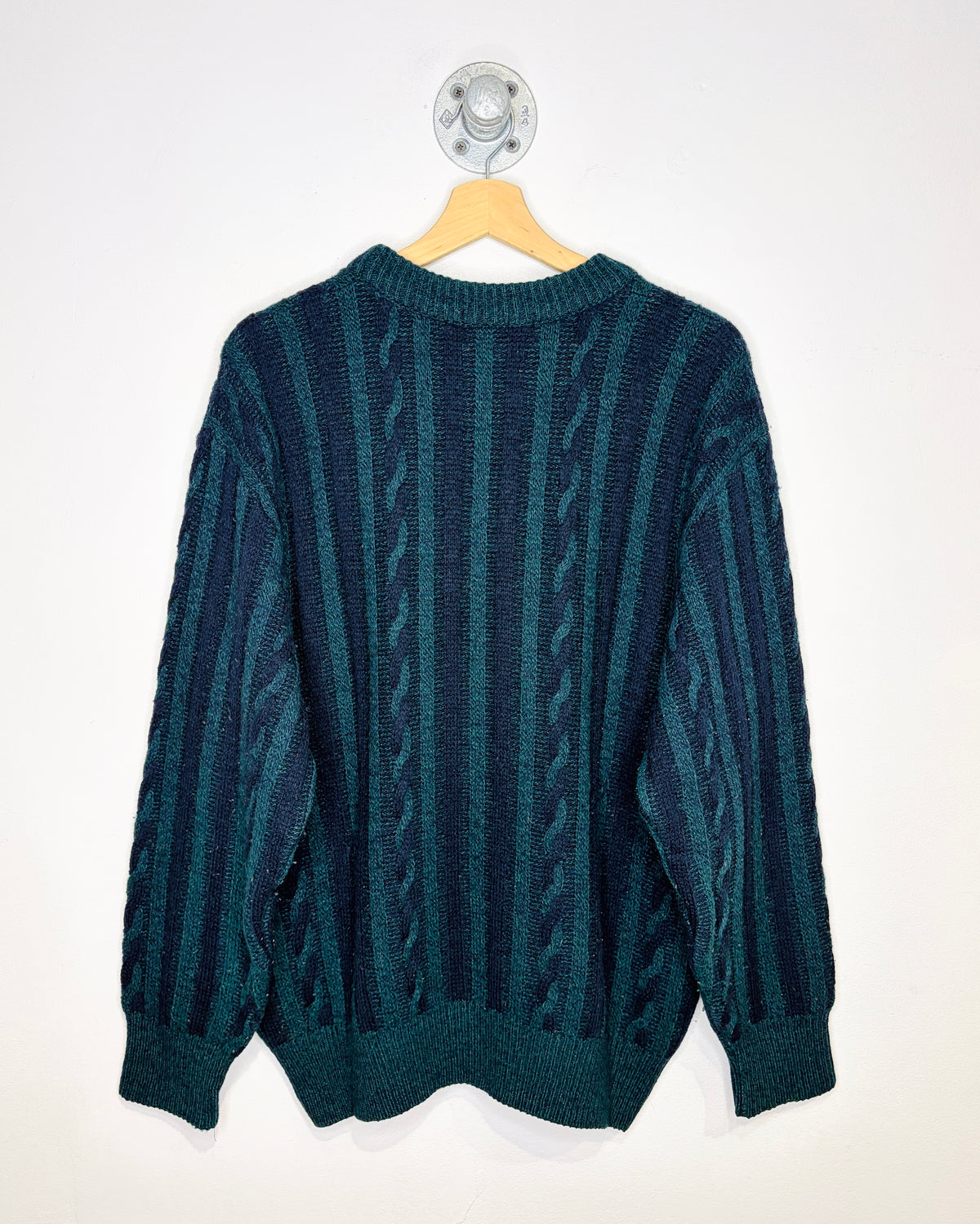 Vintage 90s Marks & Spencer Navy & Green Cable Knit Sweater