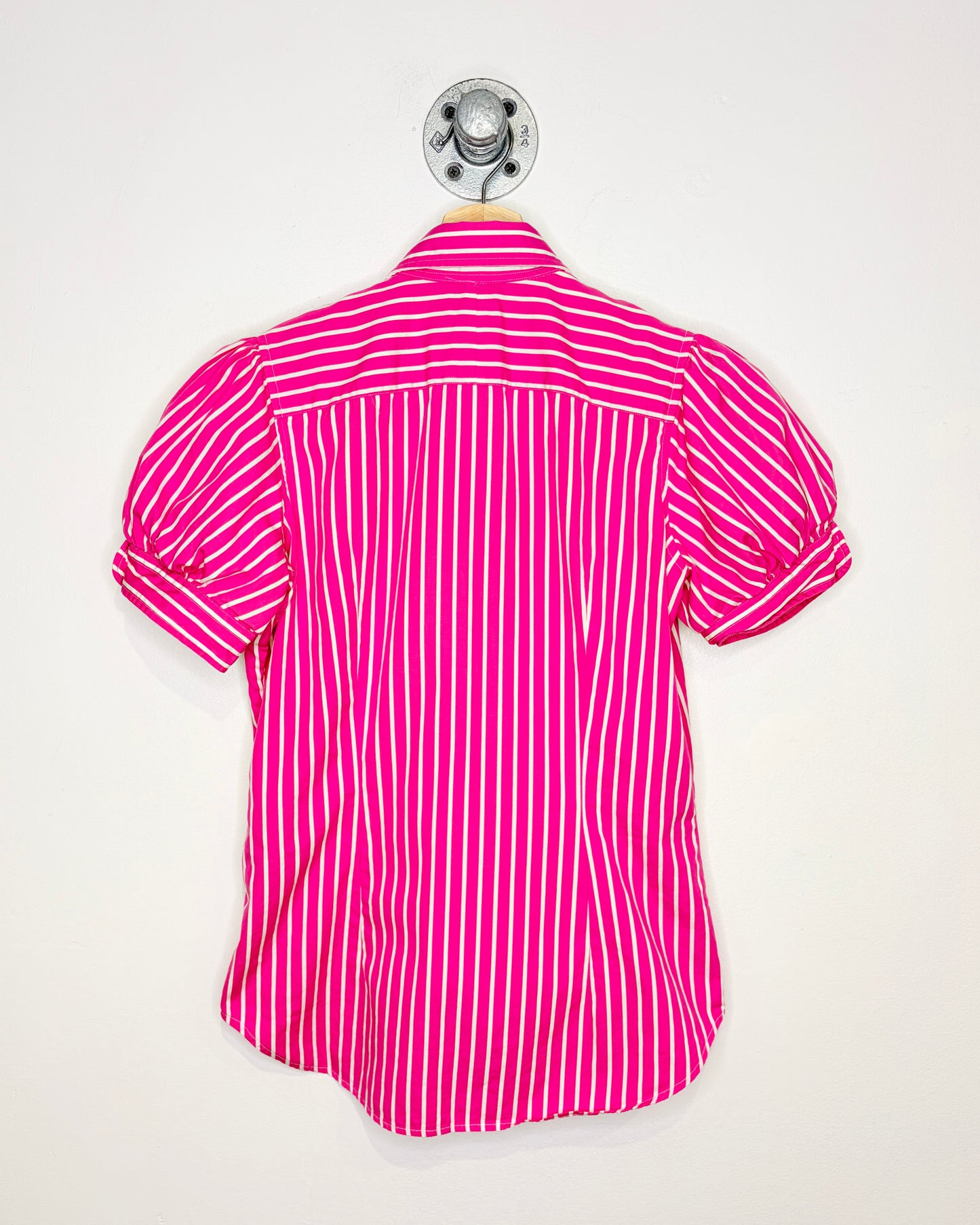 2000s Women’s Ralph Lauren Pink Striped Short Sleeve Button Up Shirt