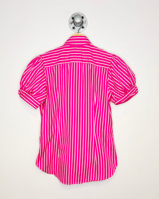 2000s Women’s Ralph Lauren Pink Striped Short Sleeve Button Up Shirt