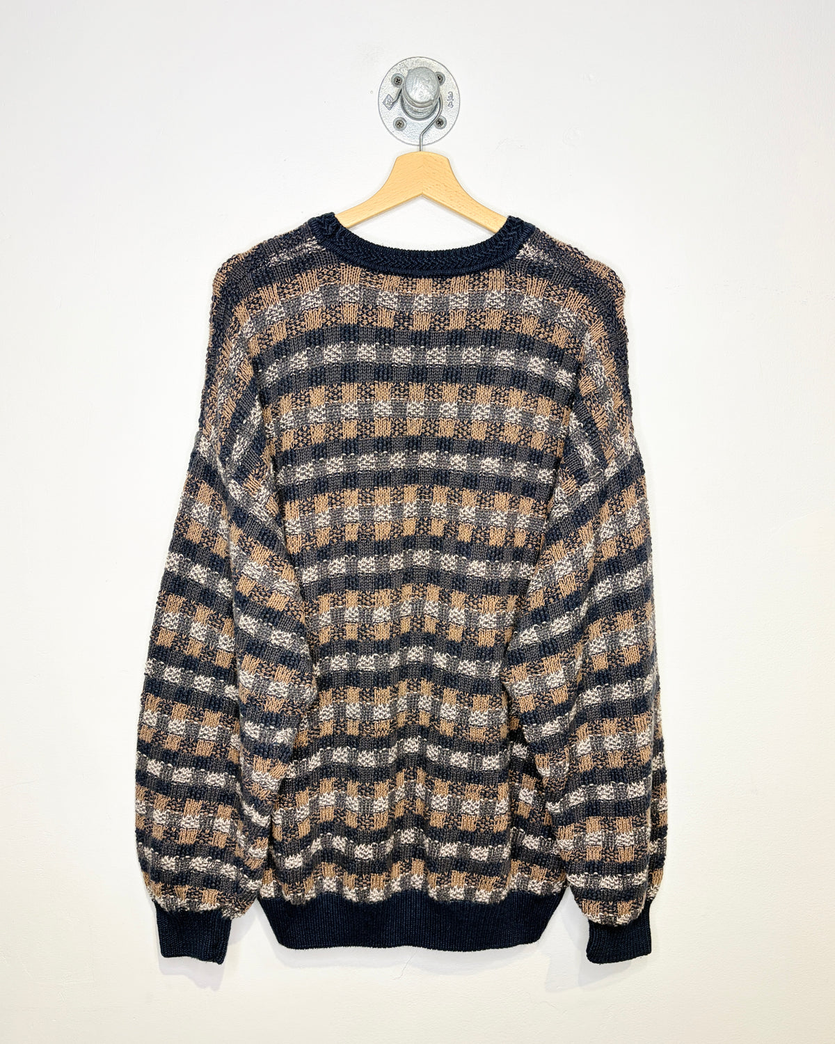 Vintage 90s Hill & Archer Textured Navy & Earth Tone Sweater