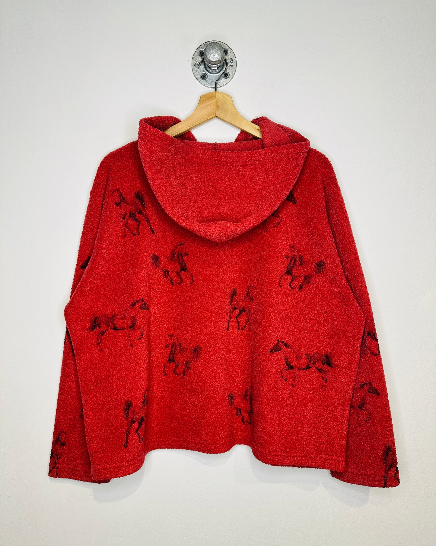 Vintage Artisans Running Horses Fleece Pearl Snap Hoodie