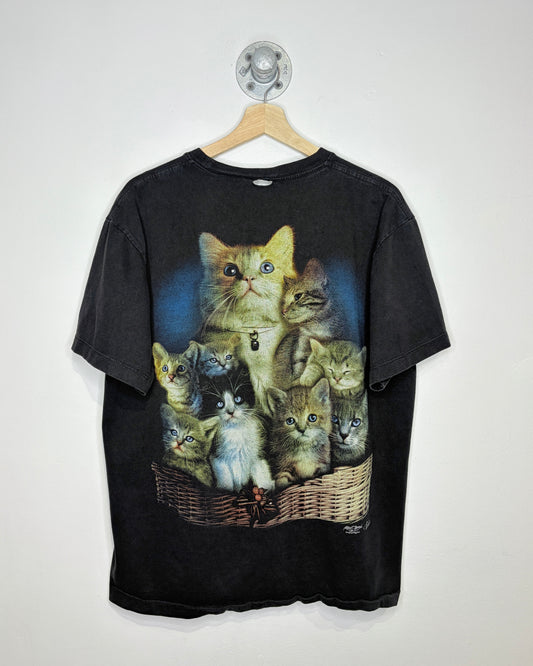 2000s Cat Basket Faded Black Tee Shirt