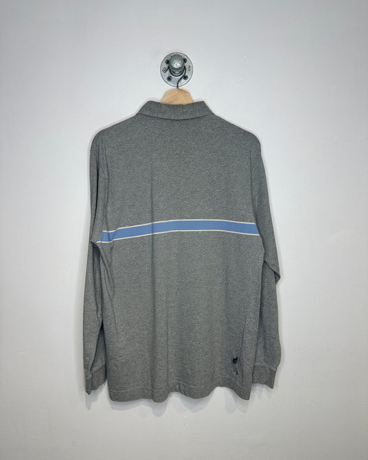 2000s Gap Grey And Light Blue Stripe Long Sleeve Polo Shirt