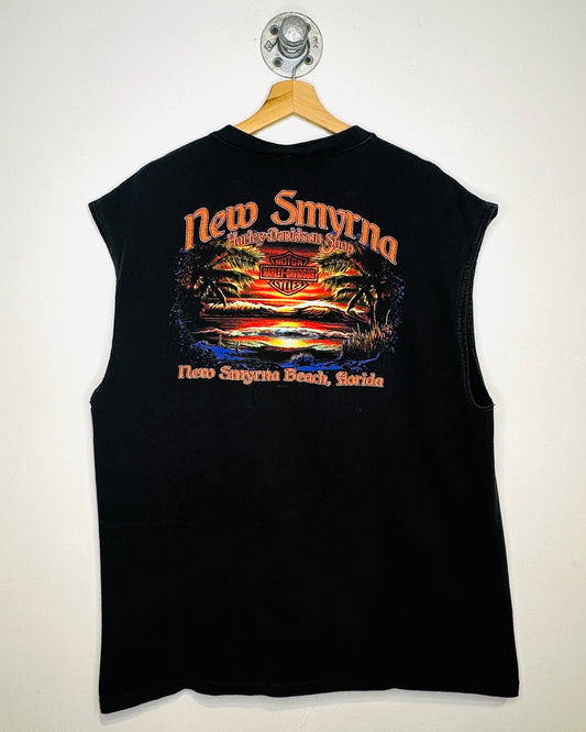 Vintage New Smyrna Harley Davison’s Black Cut Off Tee Shirt