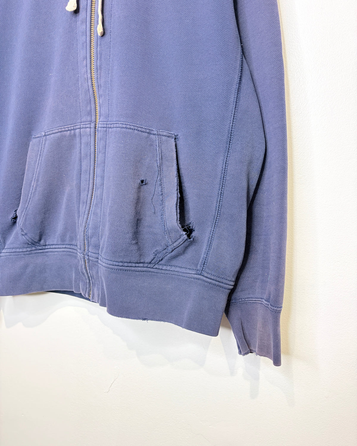 2000s Boxy Polo Ralph Lauren Distressed & Faded Navy Zip Up Hoodie