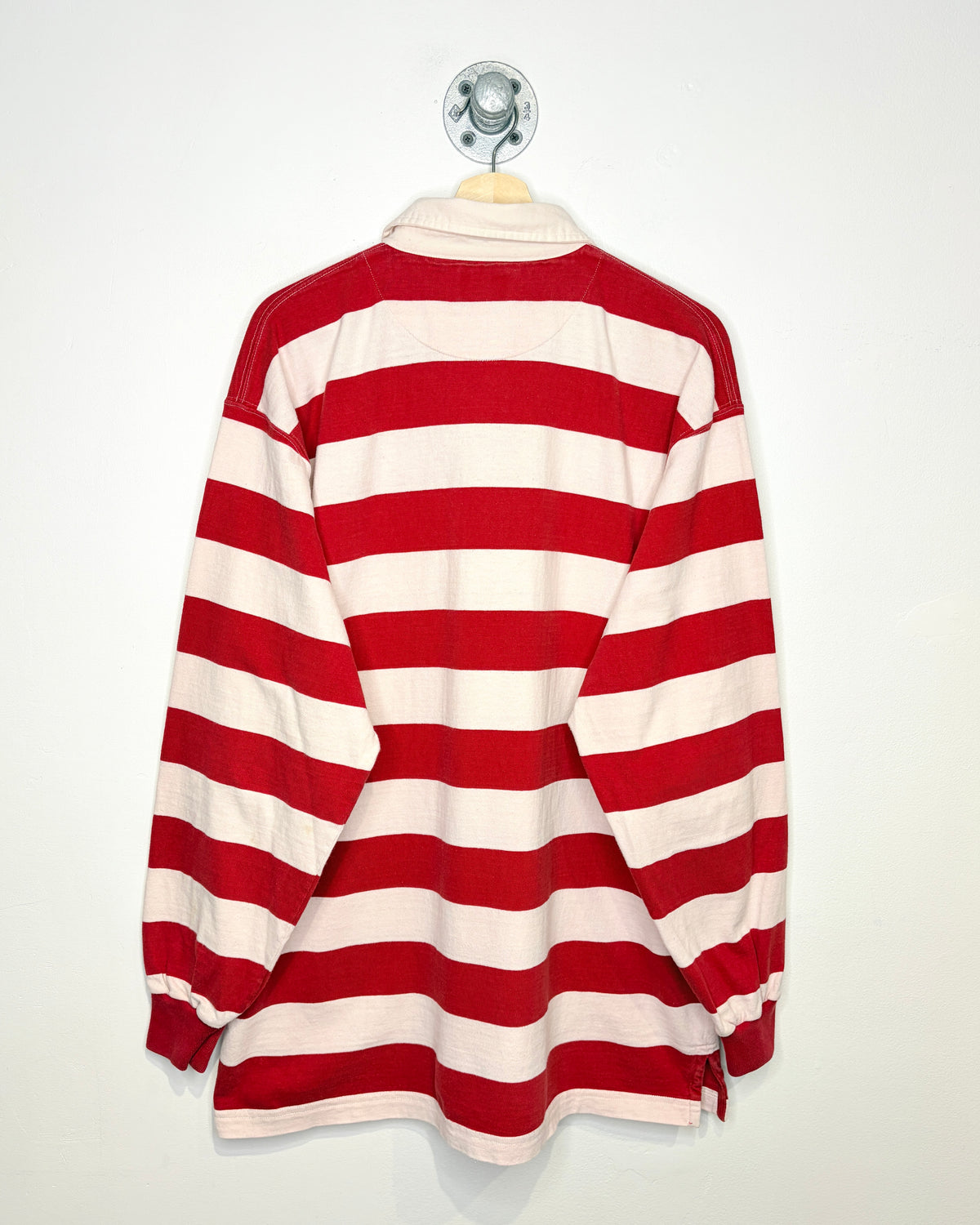 Vintage 90s Traditional N & B White And Red Striped Longsleeve Rugby Shirt