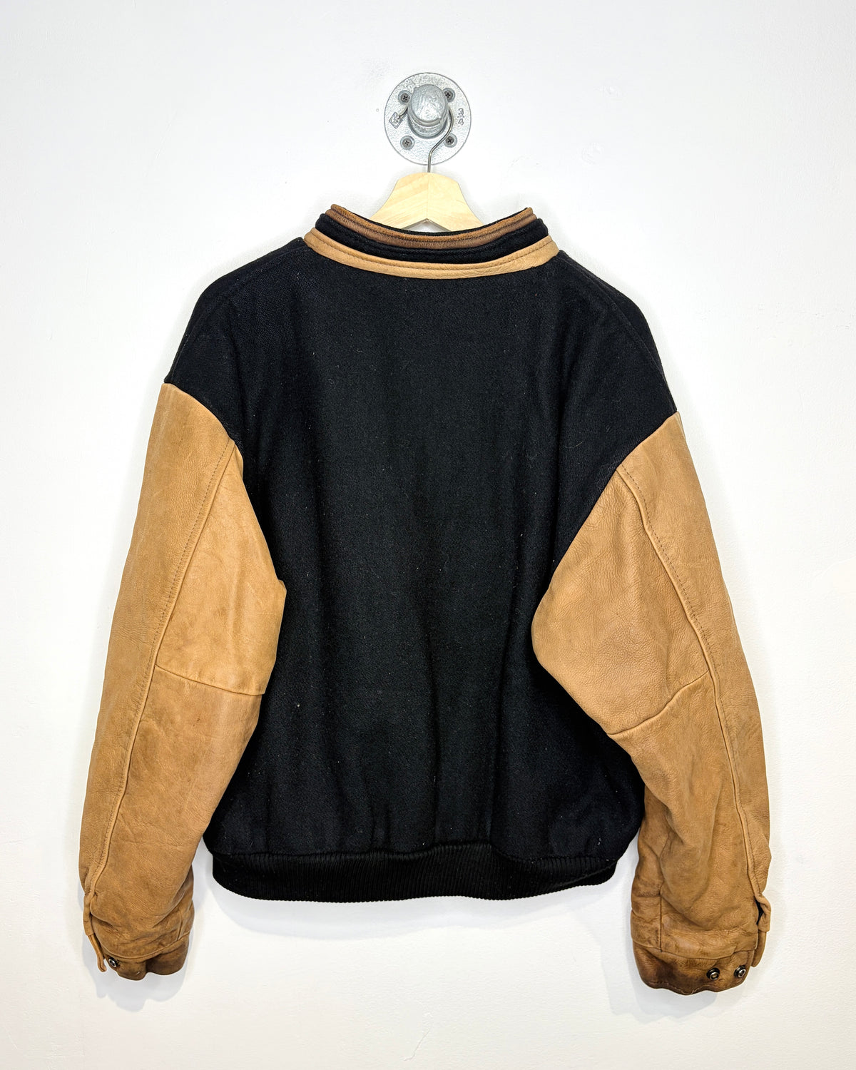 Vintage 90s Boxy Canada Sportswear Black Wool & Leather Varsity Jacket