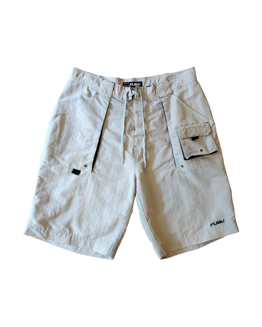 2000s Fubu Nylon Beige Two Pocket Cargo Shorts