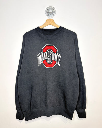 Vintage 1990s Ohio State Embroidered Logo Black Crewneck Sweatshirt