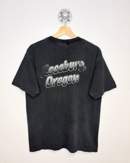 Vintage 2002 Fast Stop Oregon Faded Black Racing Tee Shirt