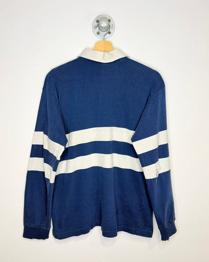 Vintage 90s Distressed TwoTone Navy & White Rugby Shirt