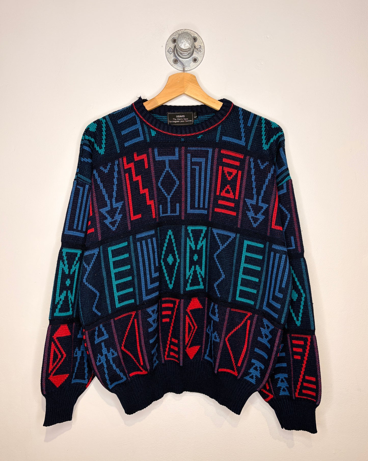 Vintage 90s Sears Navy Blue Abstract Knit Sweater