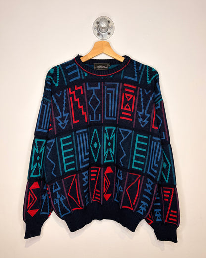 Vintage 90s Sears Navy Blue Abstract Knit Sweater