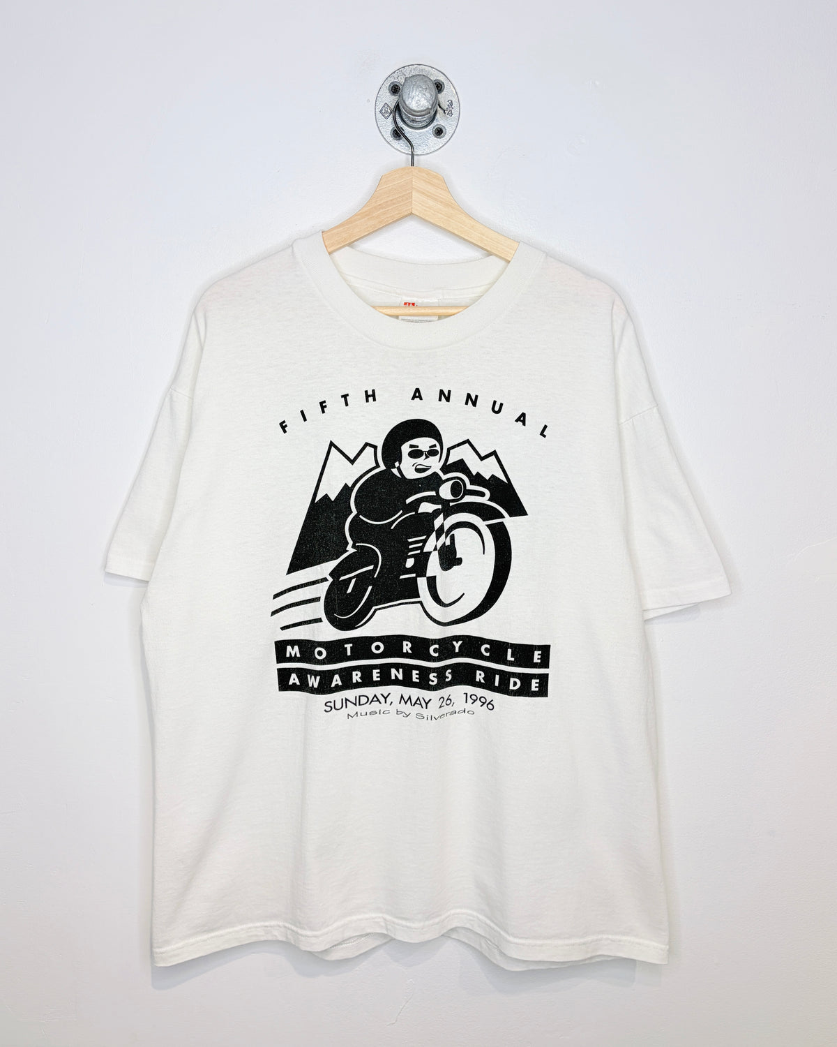 Vintage 1996 Motorcycle Awareness Ride White Tee Shirt