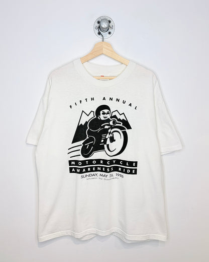 Vintage 1996 Motorcycle Awareness Ride White Tee Shirt