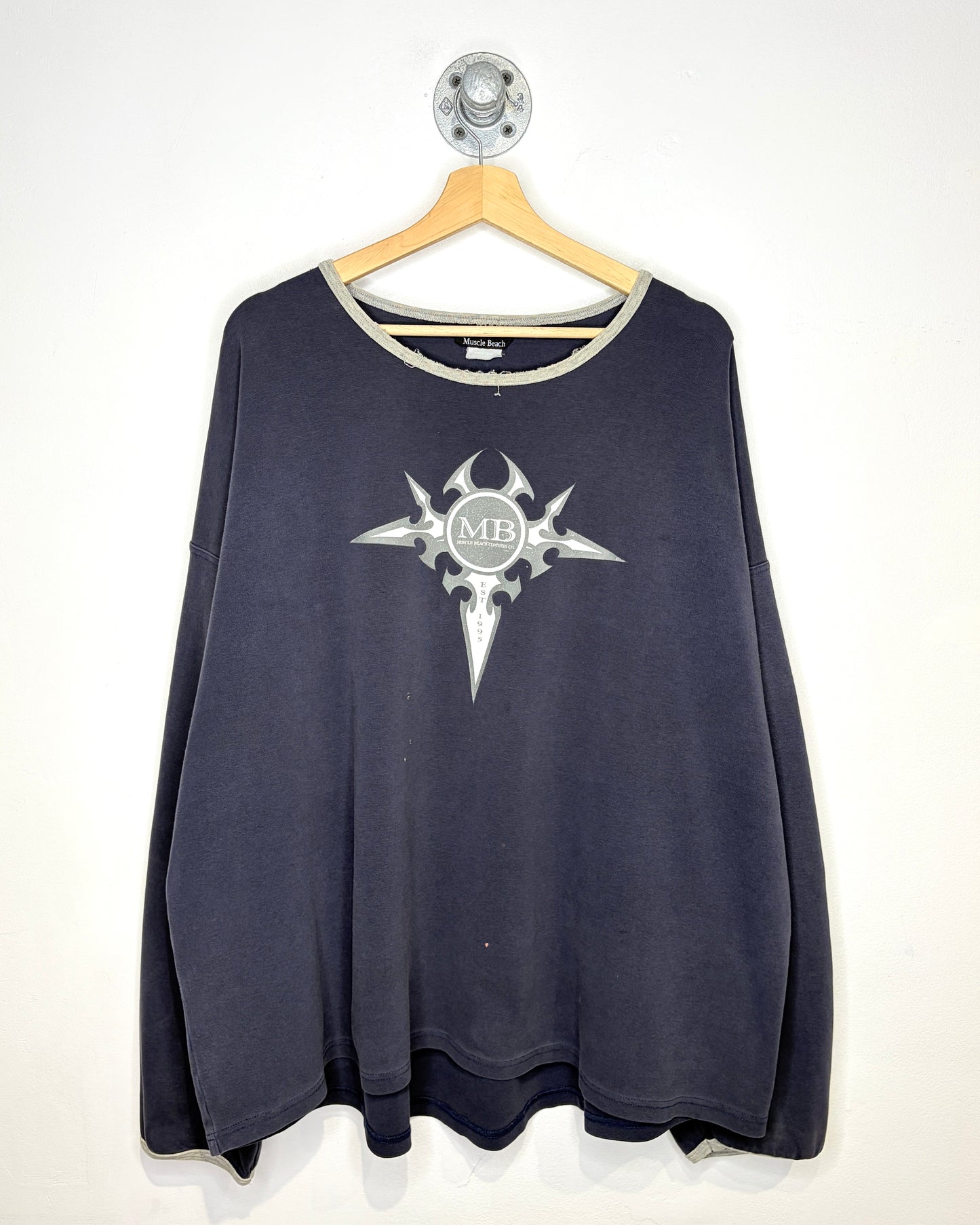 Vintage 2000s Muscle Beach Distressed Navy Longsleeve Shirt