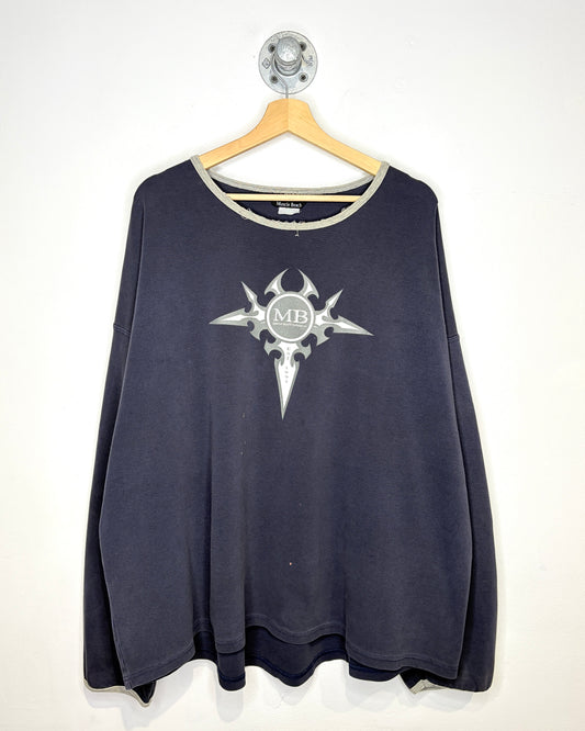 Vintage 2000s Muscle Beach Distressed Navy Longsleeve Shirt