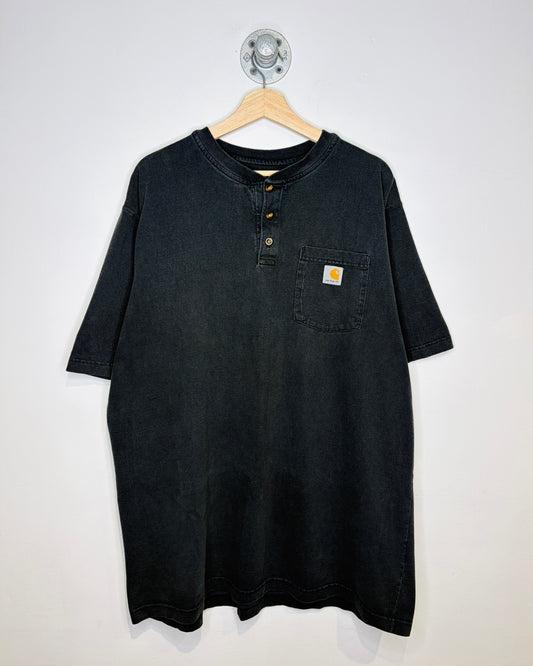 2000s Carhartt Faded Black Henley Tee Shirt